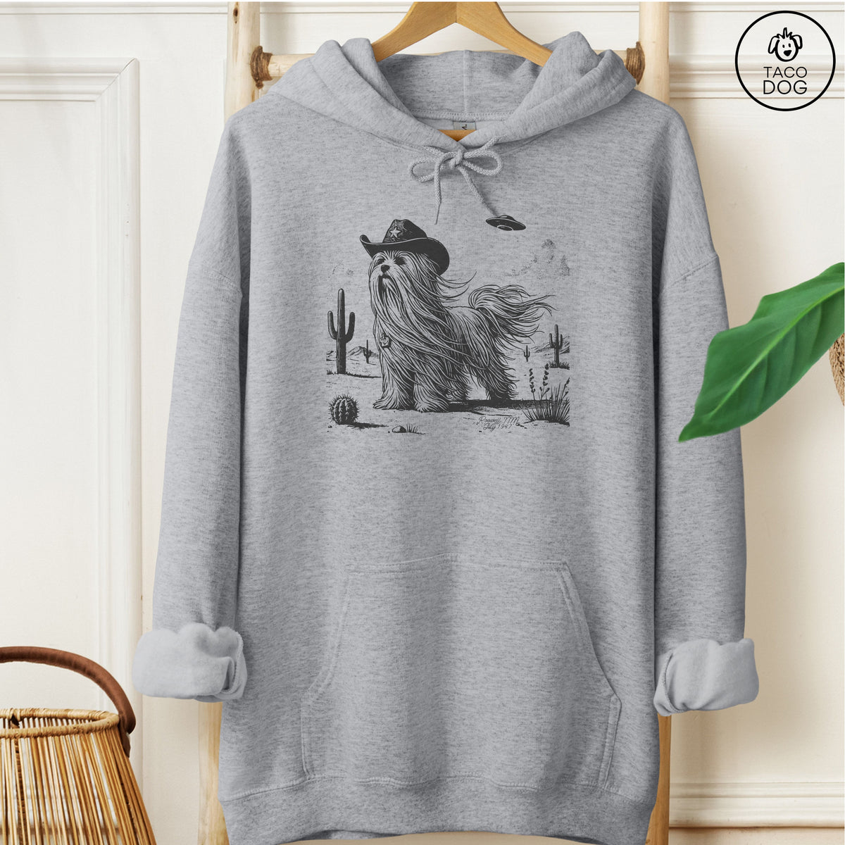 Maltese Cowboy UFO Hoodie Graphite Heather Taco-Dog