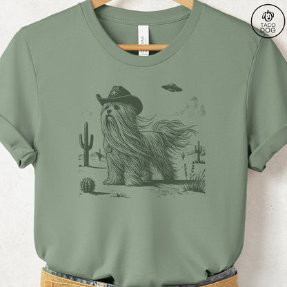 Maltese Cowboy UFO T-Shirt Sage Taco-Dog