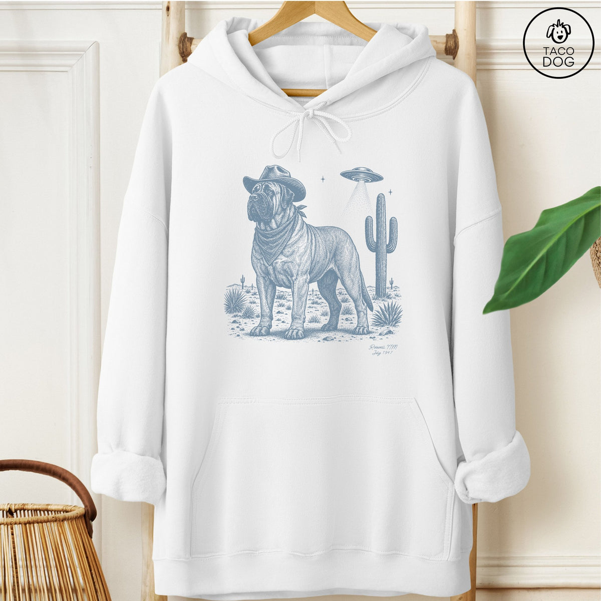 Mastiff Cowboy UFO Hoodie White Taco-Dog