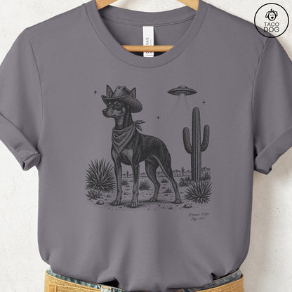 Miniature Pinscher Cowboy UFO T-Shirt Storm Taco-Dog