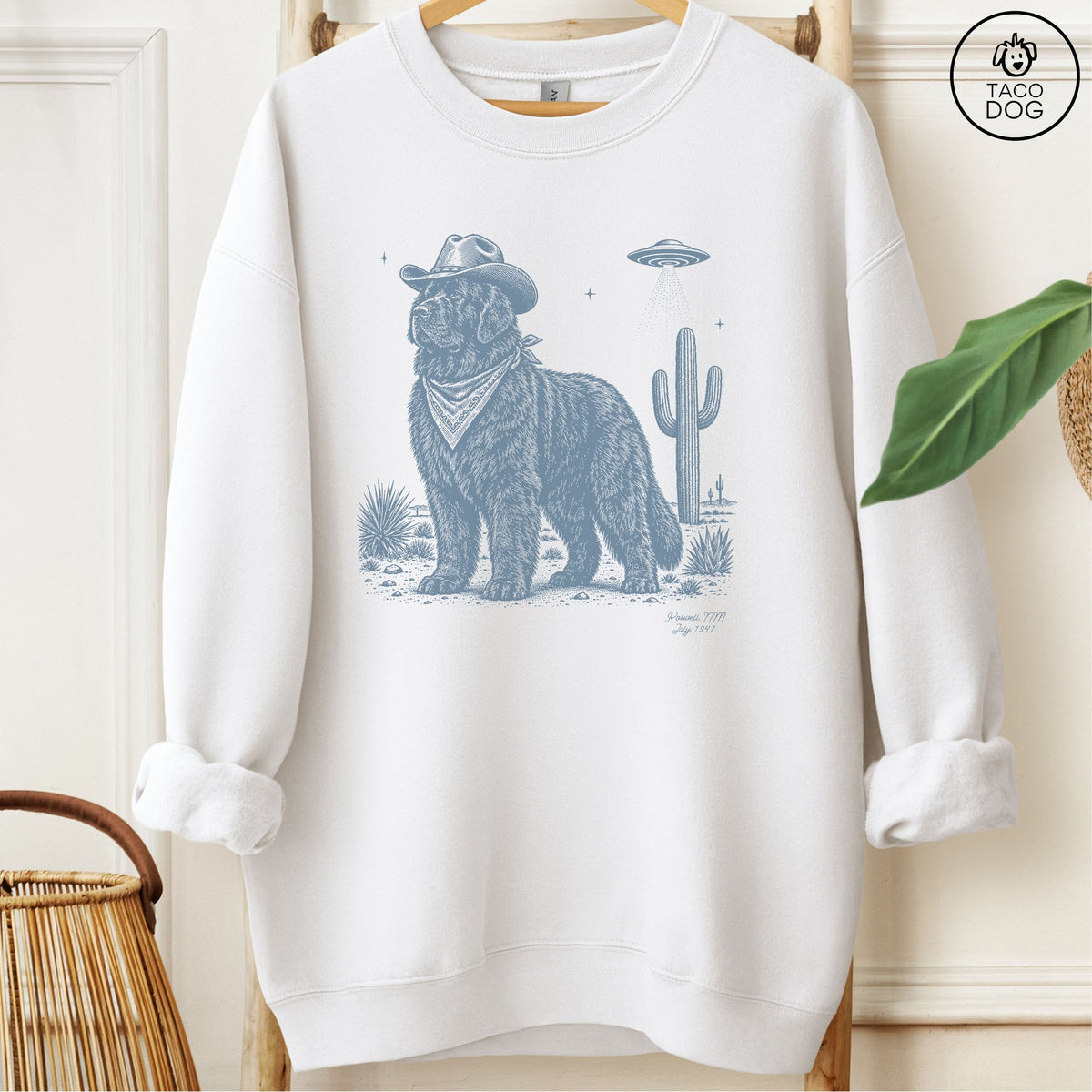 Newfoundland Cowboy UFO Sweatshirt White Taco-Dog