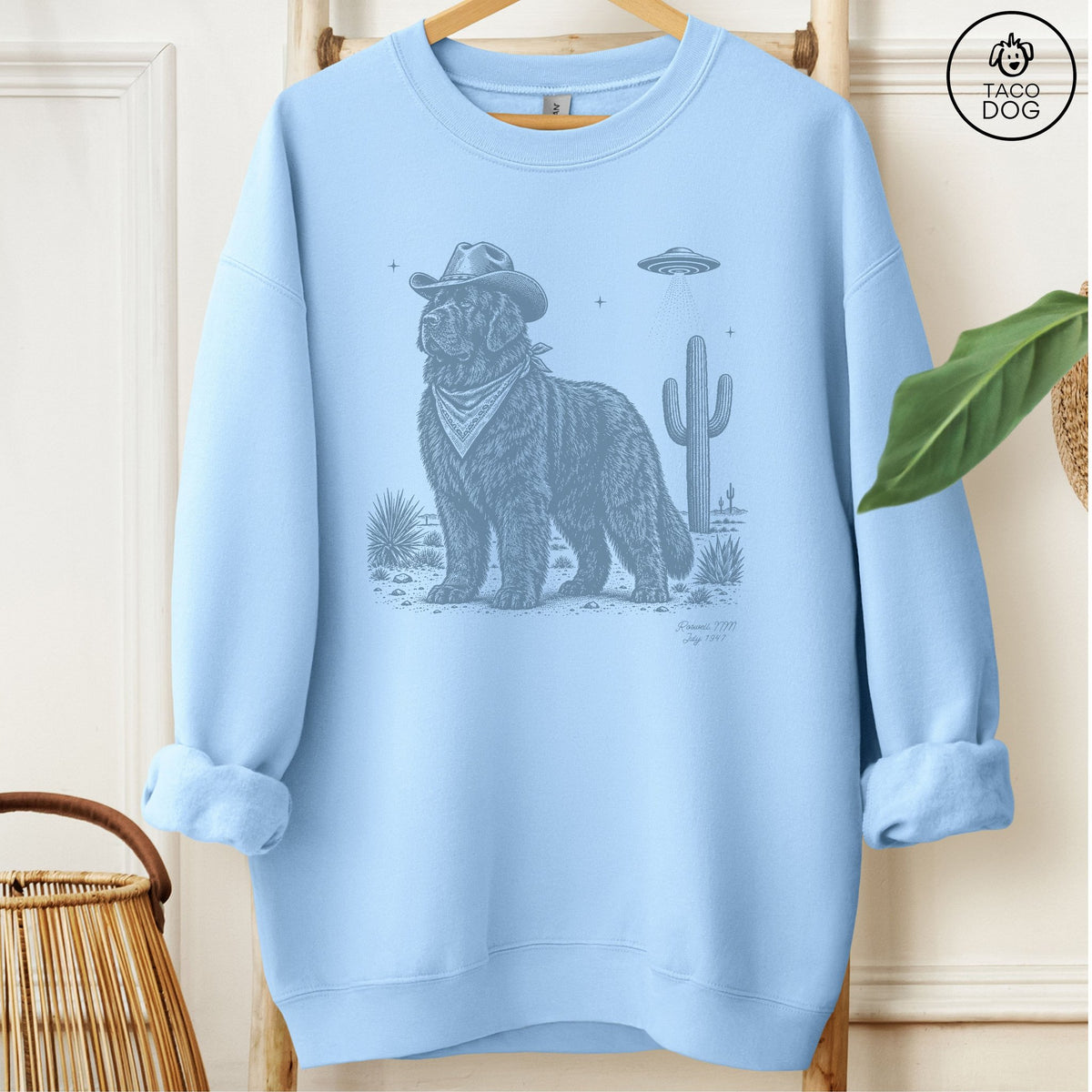 Newfoundland Cowboy UFO Sweatshirt Light Blue Taco-Dog