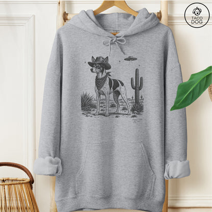 Rat Terrier Cowboy UFO Hoodie Graphite Heather Taco-Dog