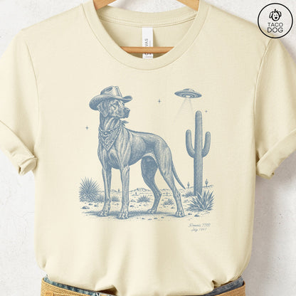 Rhodesian Ridgeback Cowboy UFO T-Shirt Natural Taco-Dog