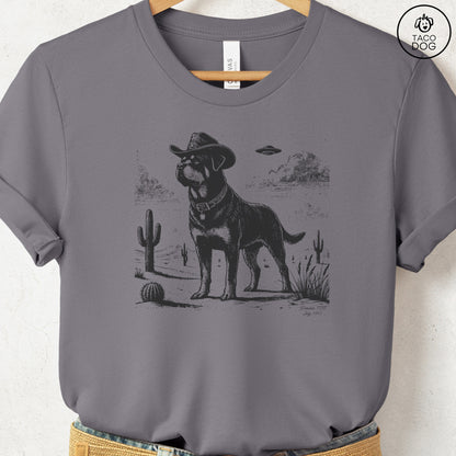 Rottweiler Cowboy UFO T-Shirt Storm Taco-Dog