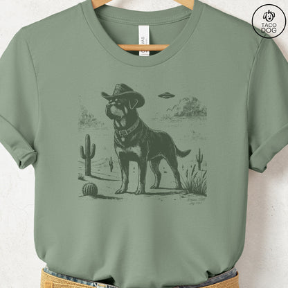 Rottweiler Cowboy UFO T-Shirt Sage Taco-Dog
