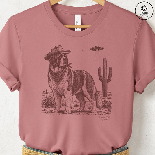Saint Bernard Cowboy UFO T-Shirt