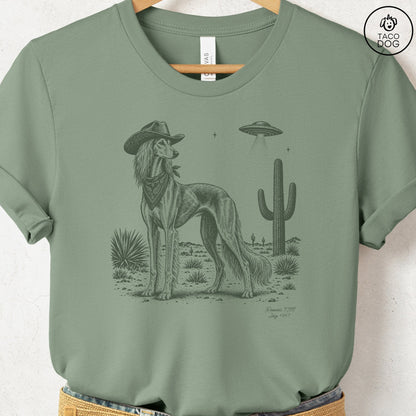 Saluki Cowboy UFO T-Shirt Sage Taco-Dog