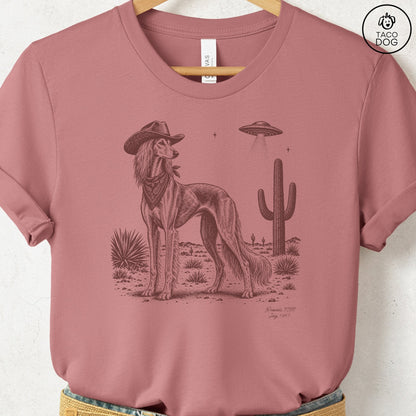 Saluki Cowboy UFO T-Shirt Heather Mauve Taco-Dog
