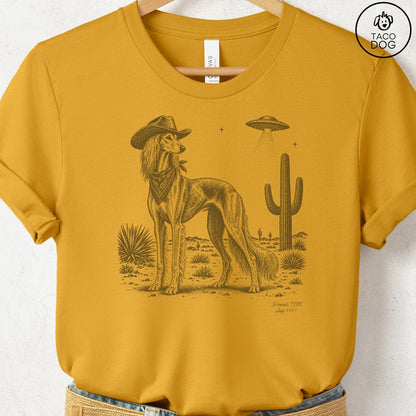 Saluki Cowboy UFO T-Shirt Mustard Taco-Dog