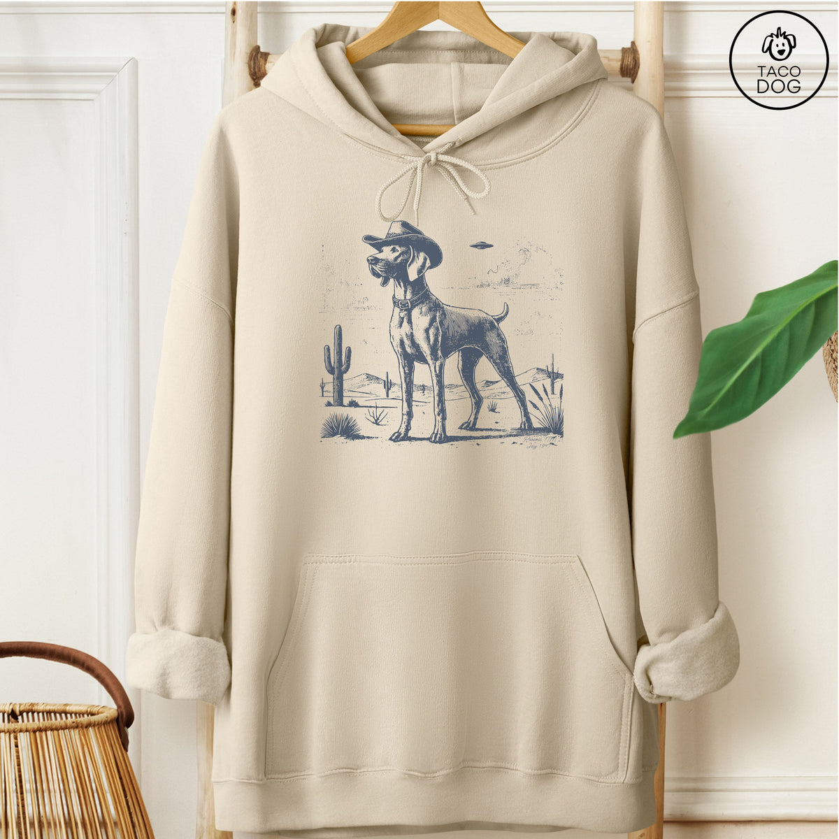 Weimaraner Cowboy UFO Hoodie Sand Taco-Dog