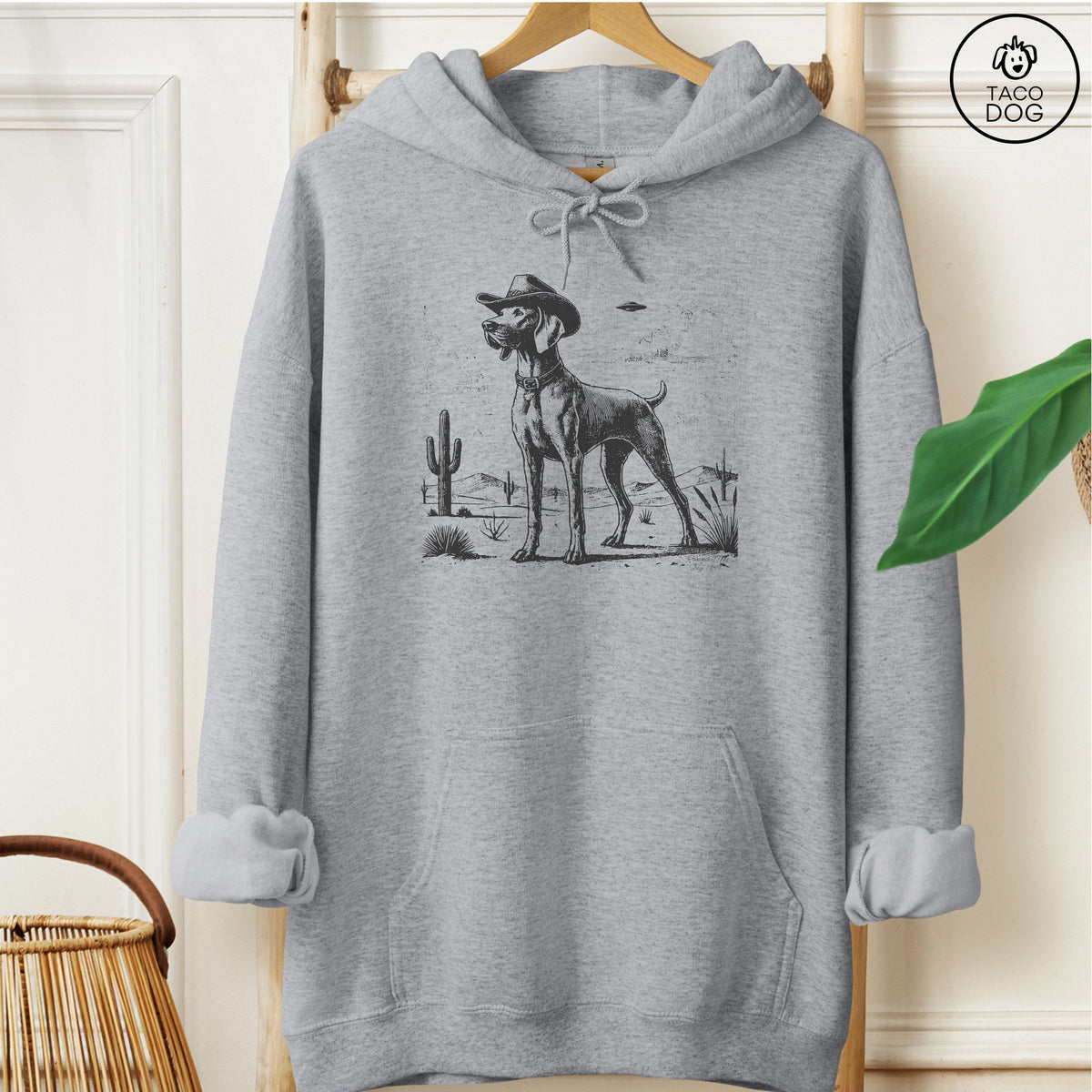 Weimaraner Cowboy UFO Hoodie Graphite Heather Taco-Dog