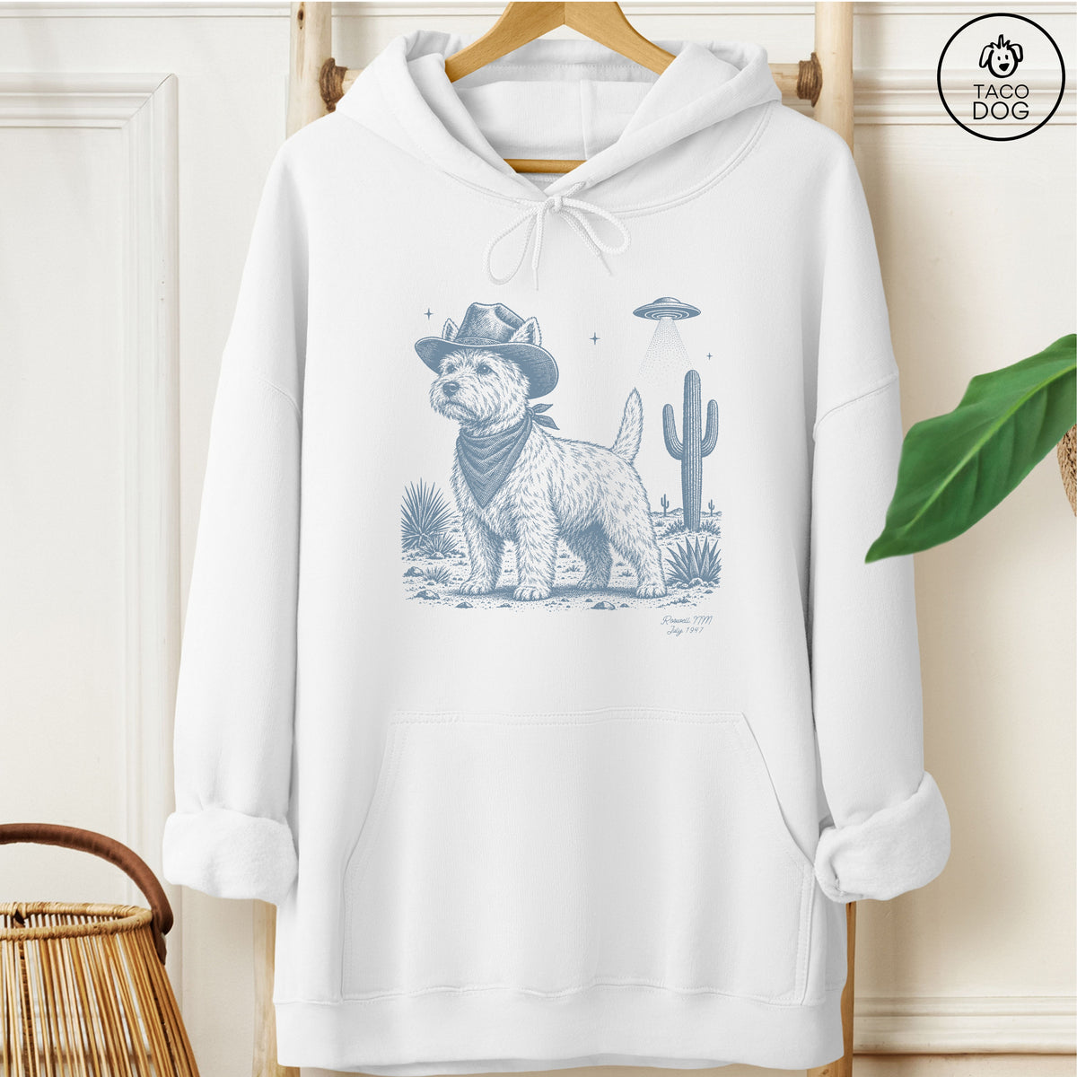 Westie Cowboy UFO Hoodie White Taco-Dog