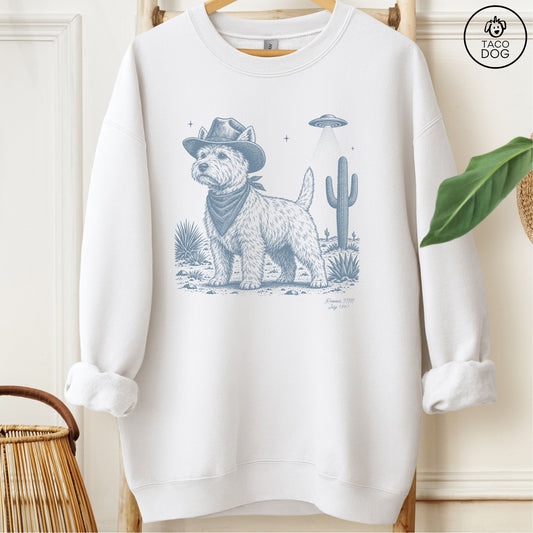 Westie Cowboy UFO Sweatshirt White Taco-Dog