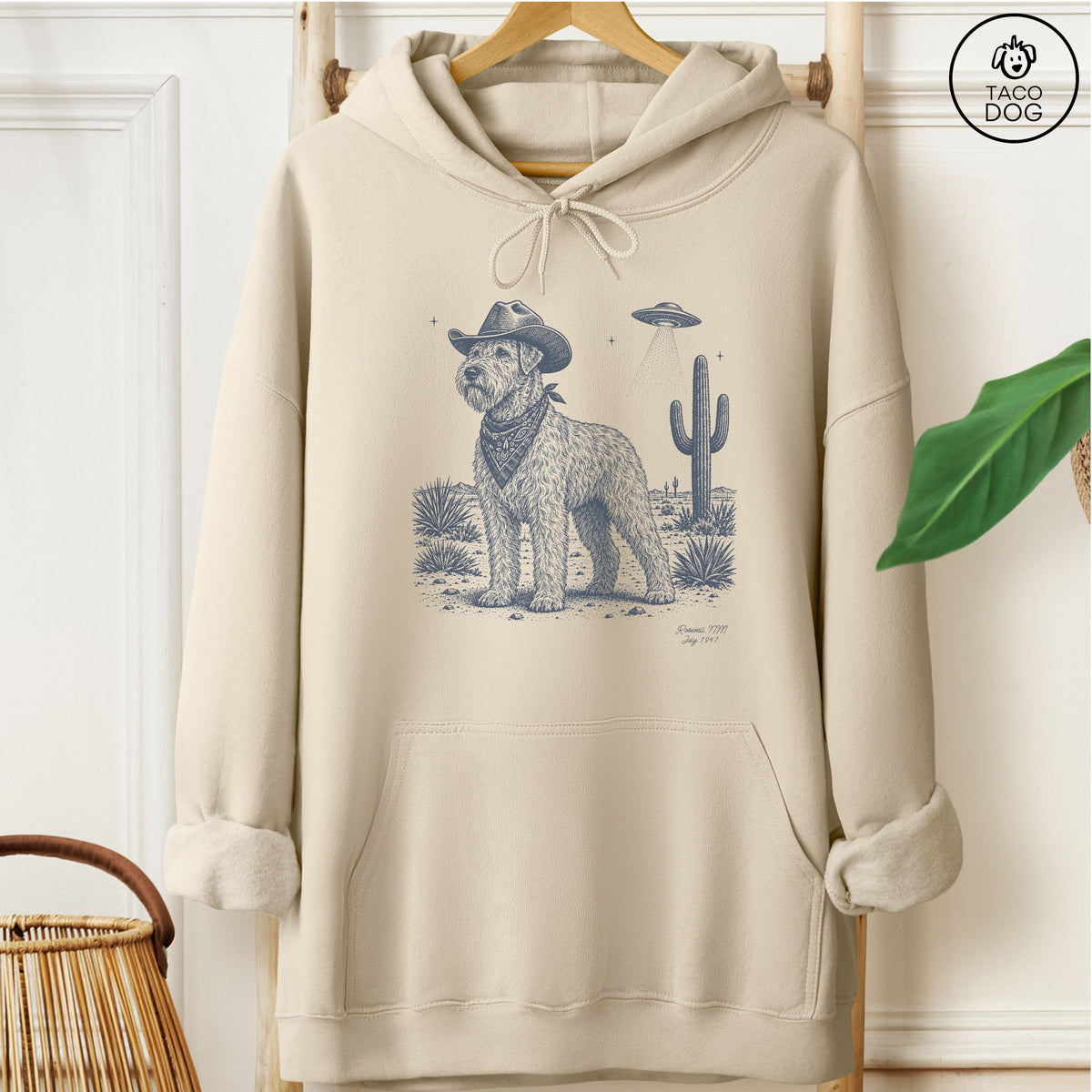 Wheaten Terrier Cowboy UFO Hoodie Sand Taco-Dog