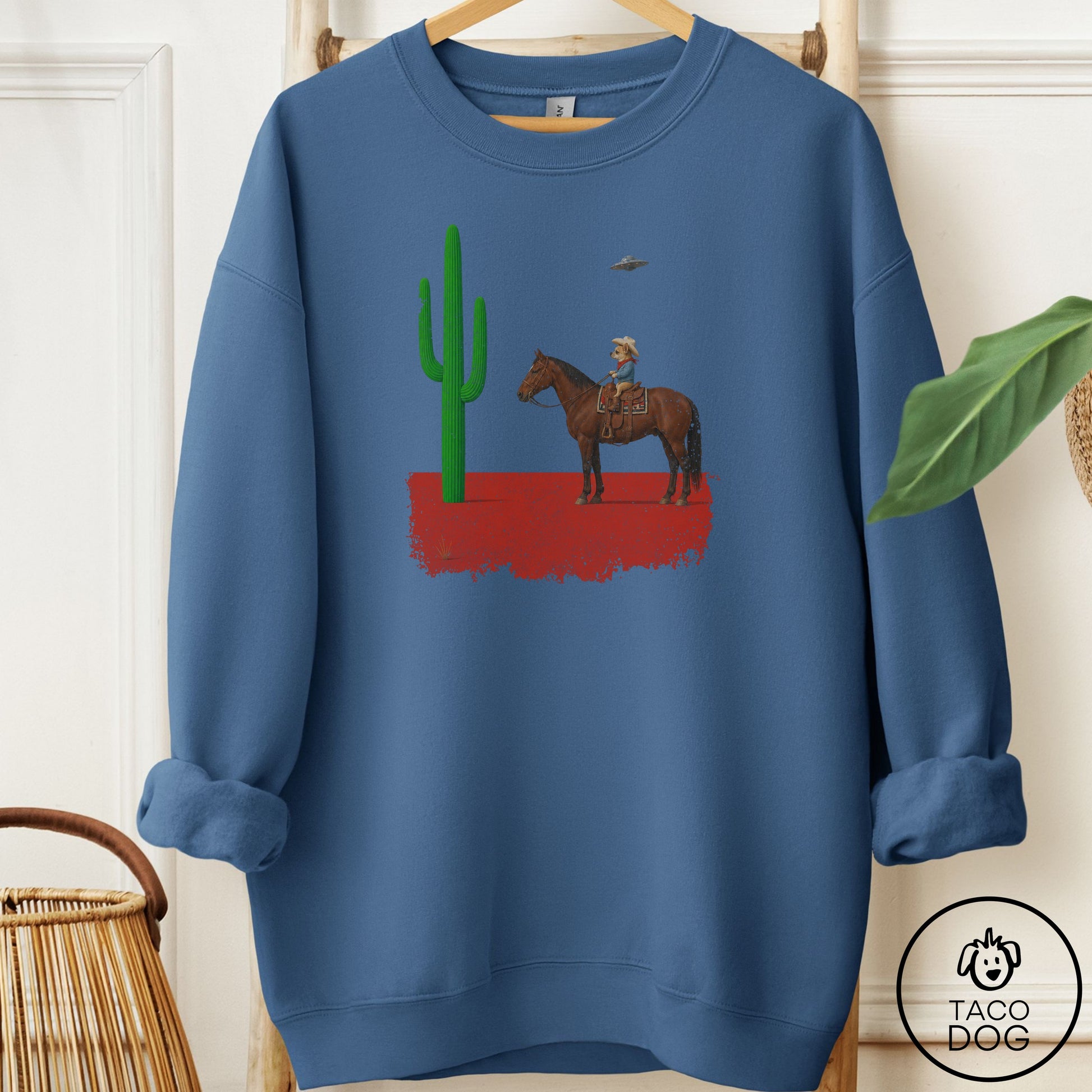 Chihuahua Cowboy Cactus Sweatshirt Indigo Blue Taco-Dog