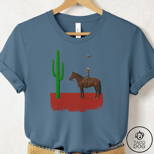 Italian Greyhound Whippet Cowboy Cactus T-Shirt Steel Blue Taco-Dog
