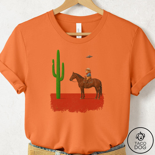 Pomeranian Cowboy Cactus T-Shirt Burnt Orange Taco-Dog