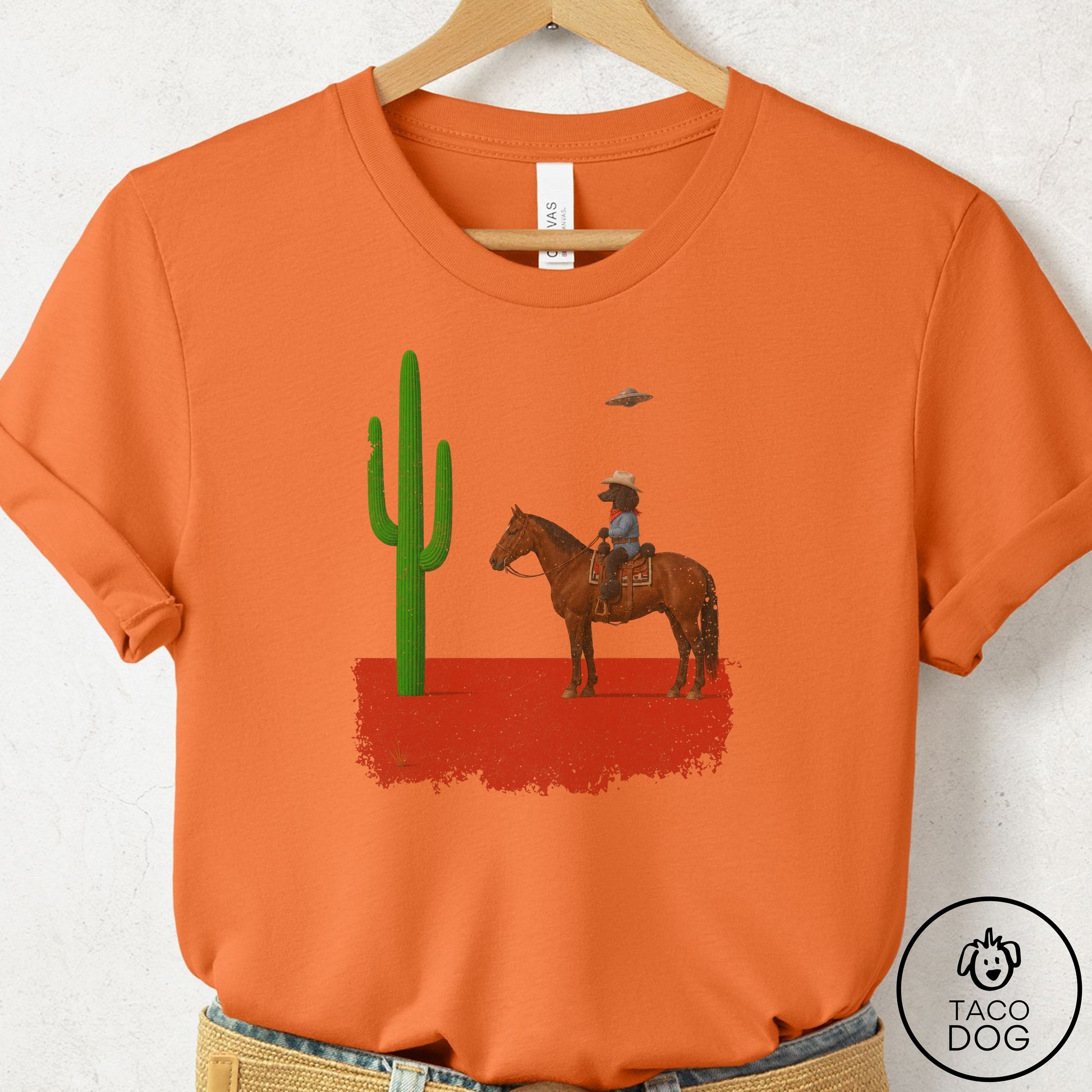 Poodle Cowboy Cactus T-Shirt Burnt Orange Taco-Dog