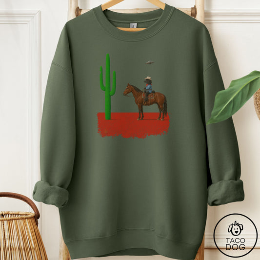 Poodle Cowboy Cactus Sweatshirt Military Green Taco-Dog
