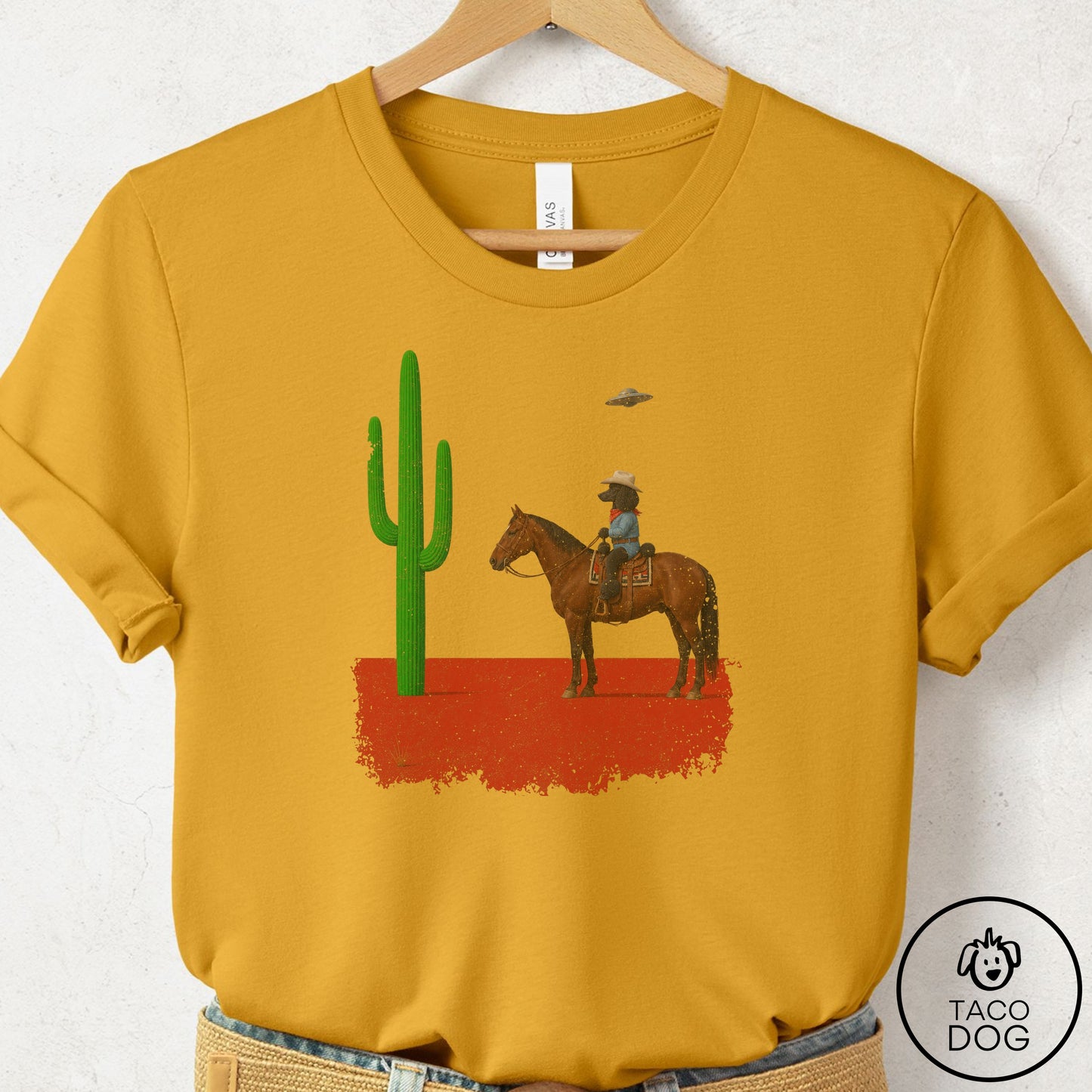 Poodle Cowboy Cactus T-Shirt Mustard Taco-Dog