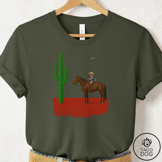 Pug Cowboy Cactus T-Shirt Military Green Taco-Dog