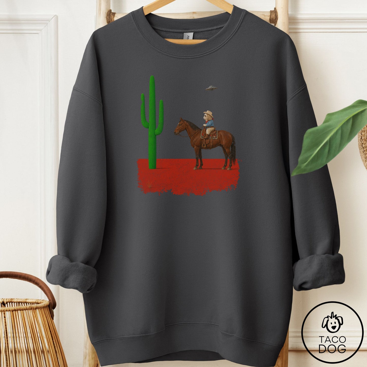 Shih Tzu Cowboy Cactus Sweatshirt Charcoal Taco-Dog
