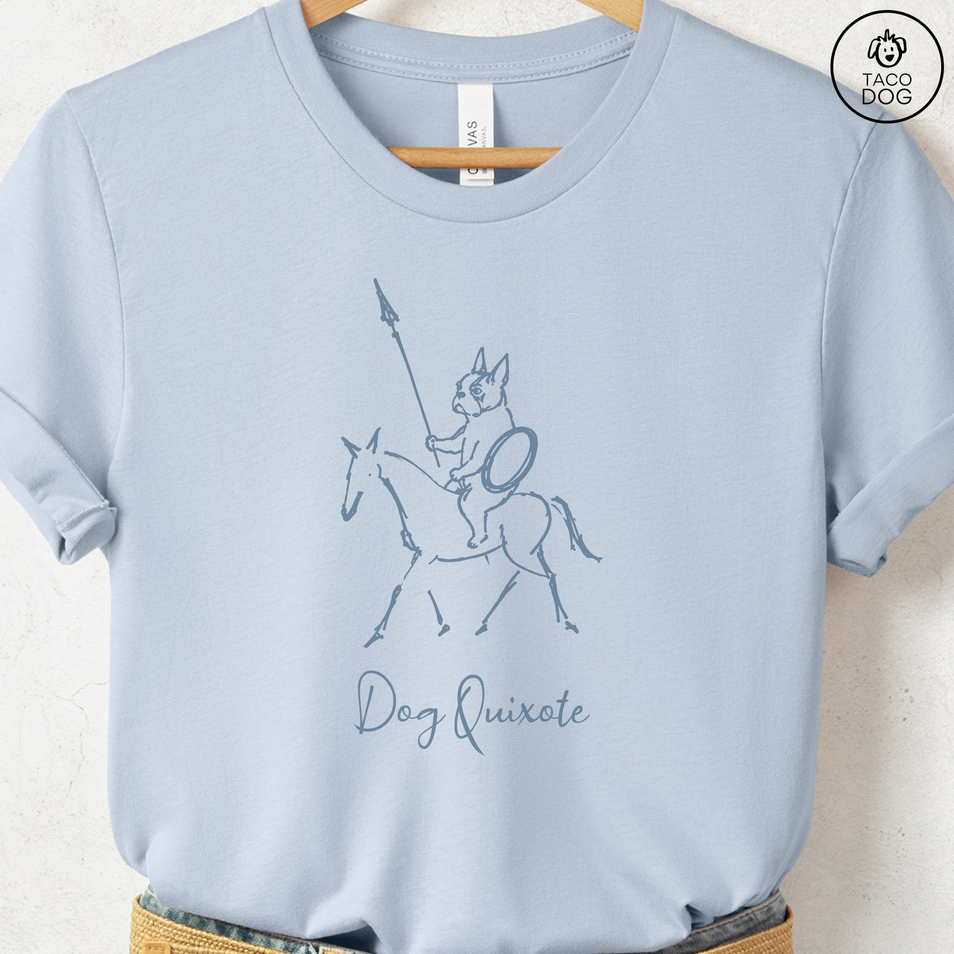 Boston Terrier Dog Quixote T-Shirt Light Blue Taco-Dog