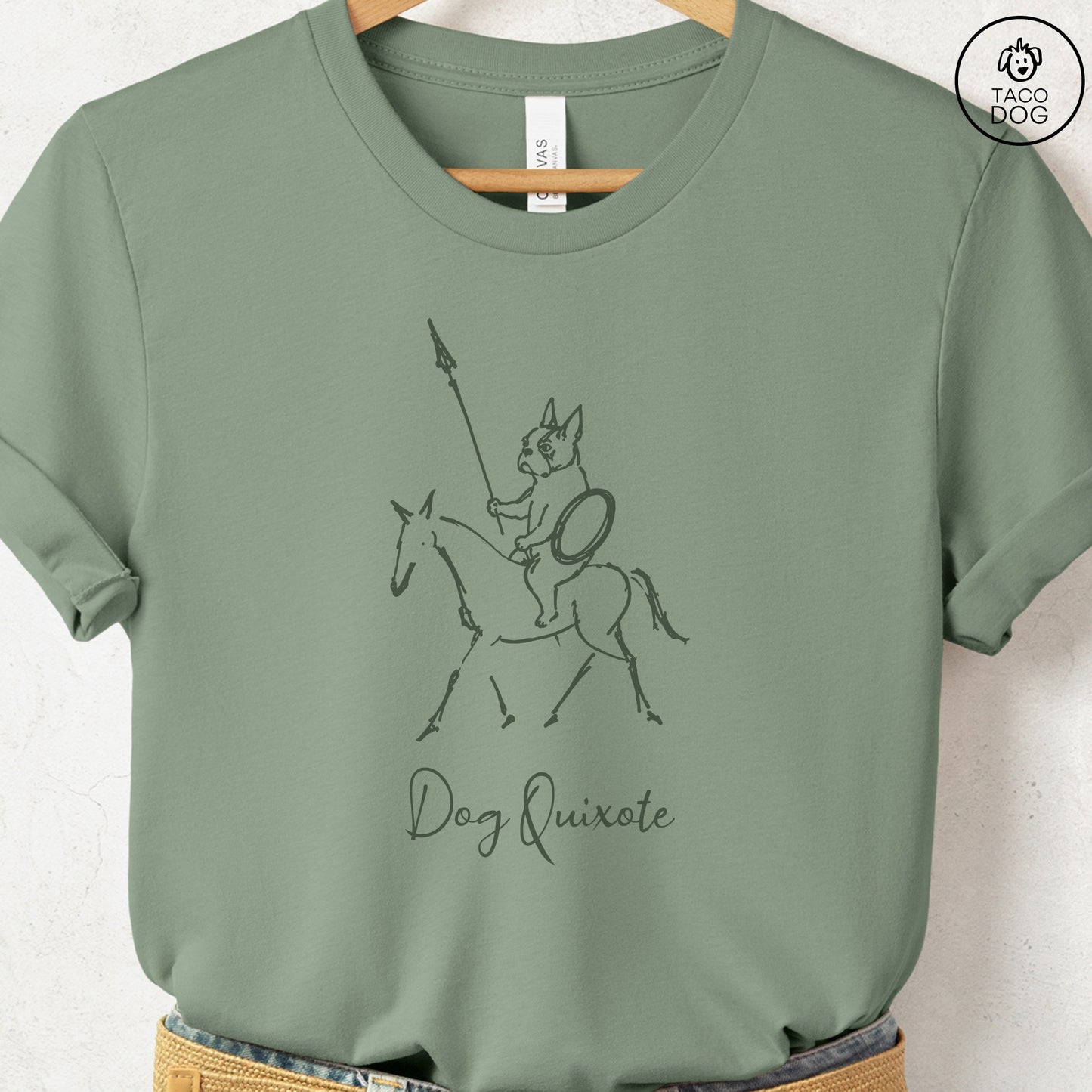 Boston Terrier Dog Quixote T-Shirt Sage Taco-Dog