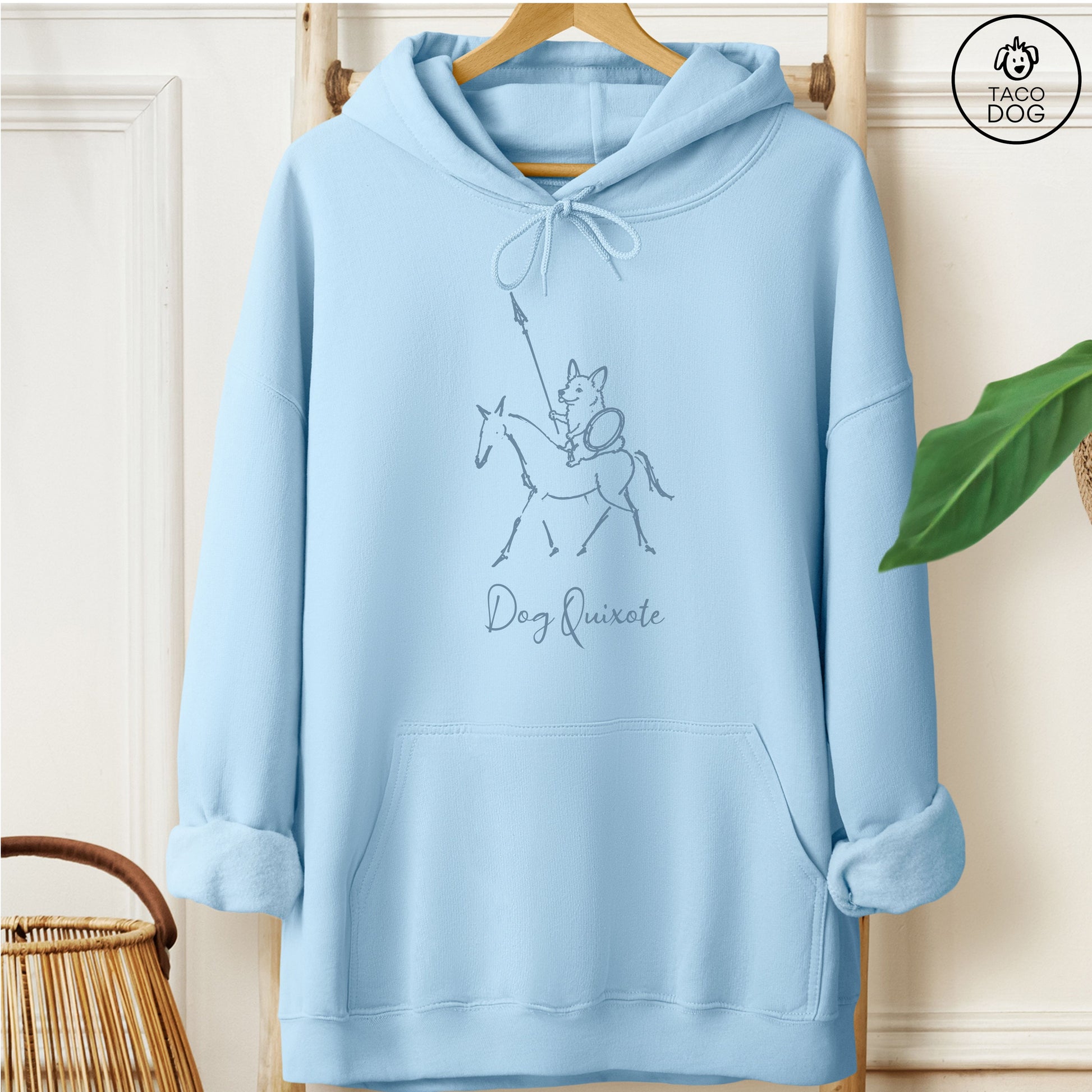 Corgi Dog Quixote Hoodie Light Blue Taco-Dog
