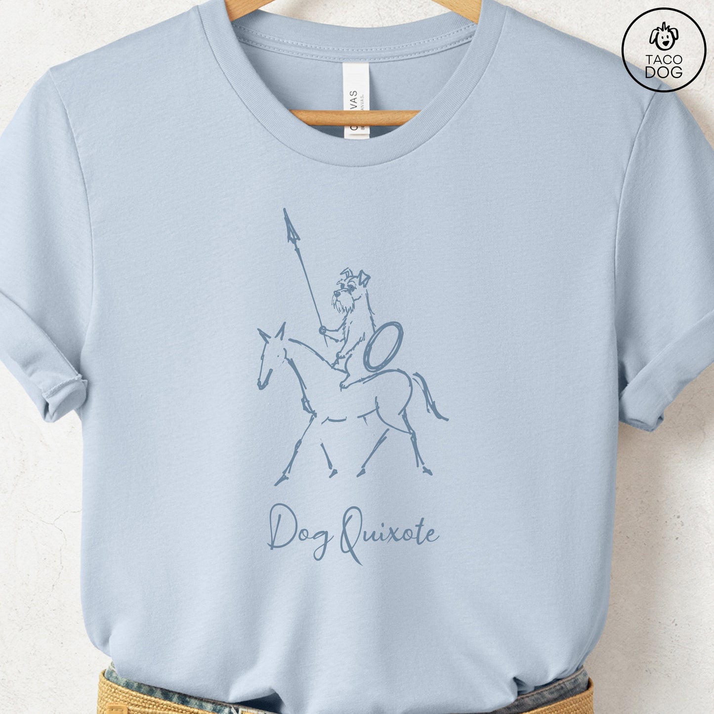 Schnauzer Dog Quixote T-Shirt Light Blue Taco-Dog