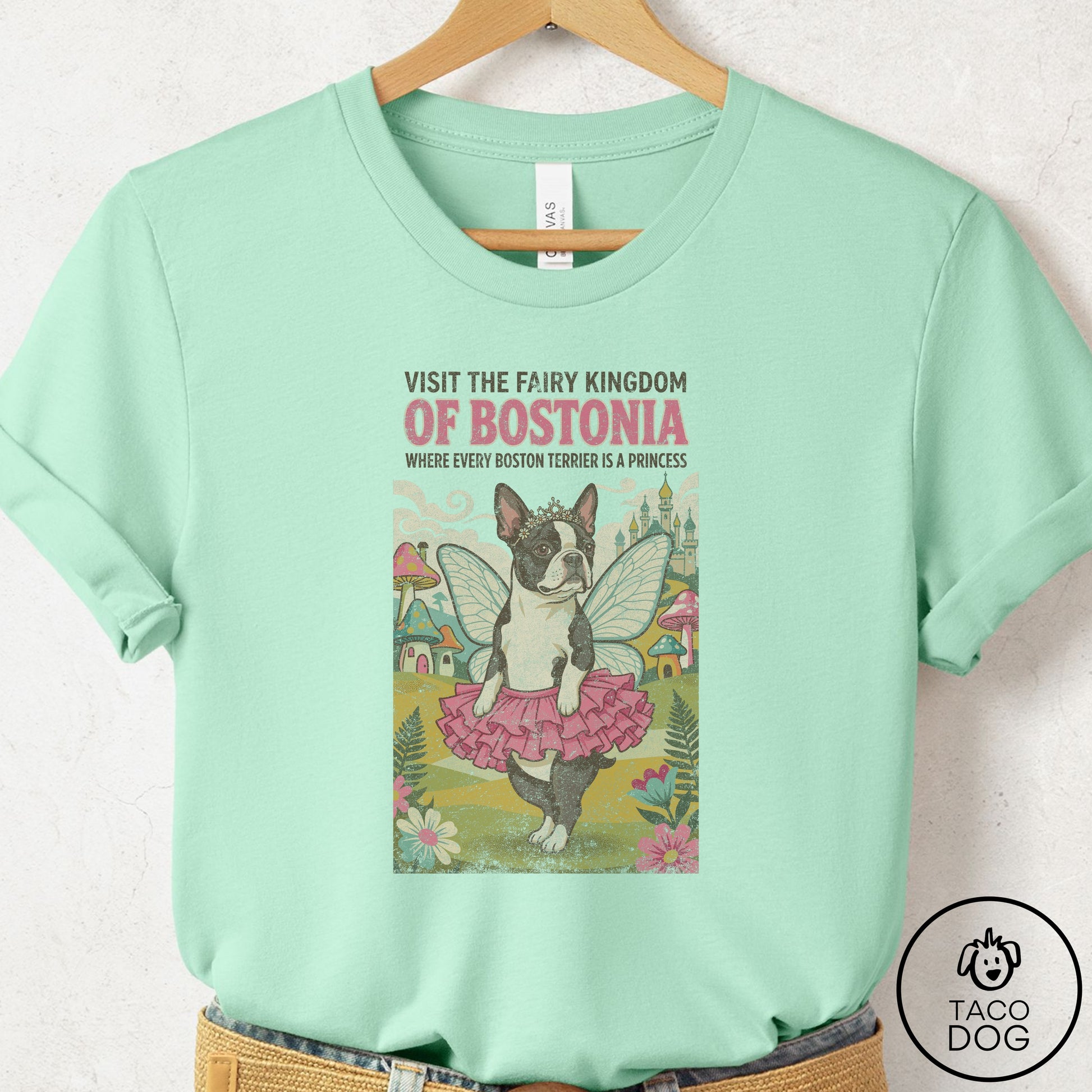 Boston Terrier Fairy Kingdom T-Shirt Mint Taco-Dog