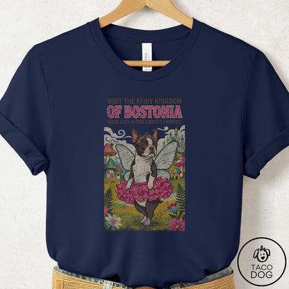 Boston Terrier Fairy Kingdom T-Shirt Navy Taco-Dog
