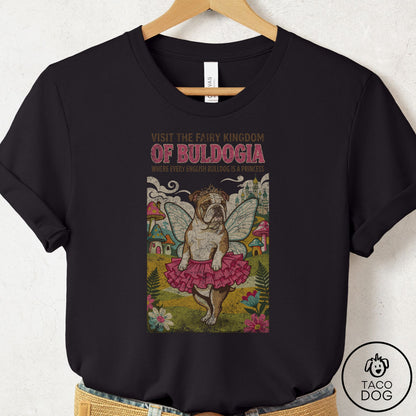 English Bulldog Fairy Kingdom T-Shirt Black Taco-Dog
