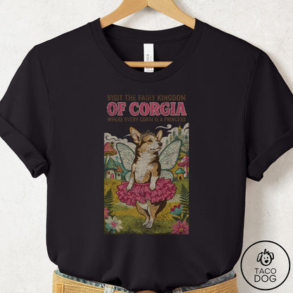 Corgi Fairy Kingdom T-Shirt Black Taco-Dog