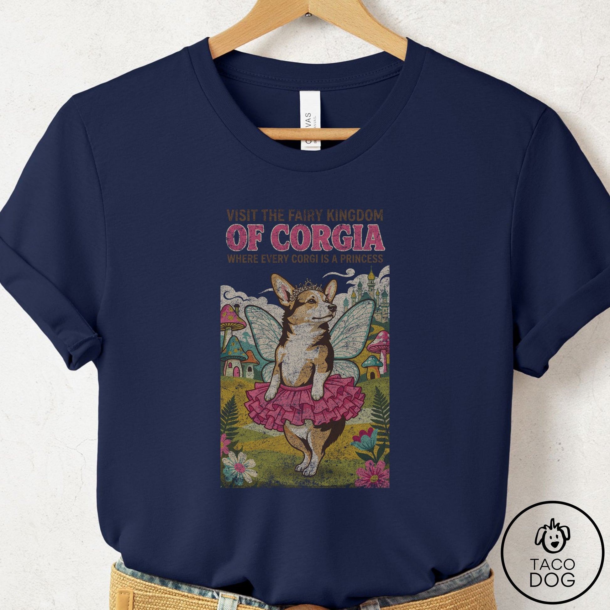Corgi Fairy Kingdom T-Shirt Navy Taco-Dog