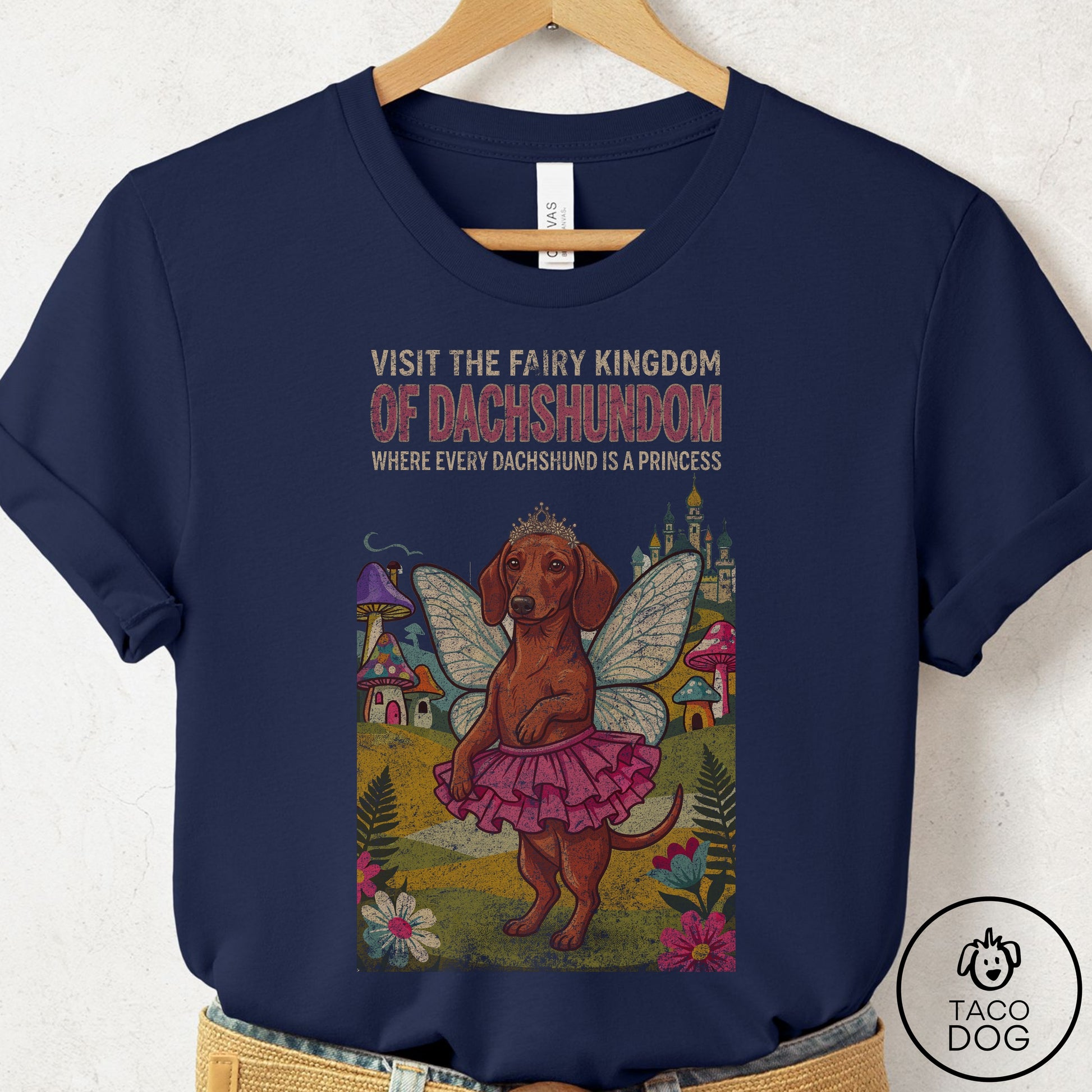 Dachshund Fairy Kingdom T-Shirt Navy Taco-Dog