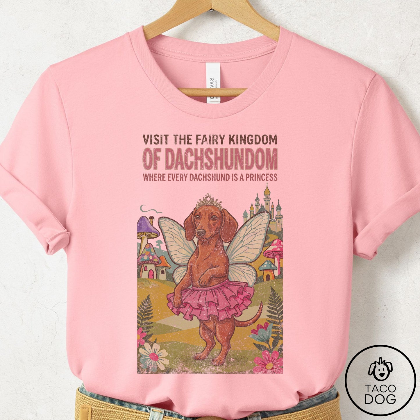 Dachshund Fairy Kingdom T-Shirt Pink Taco-Dog