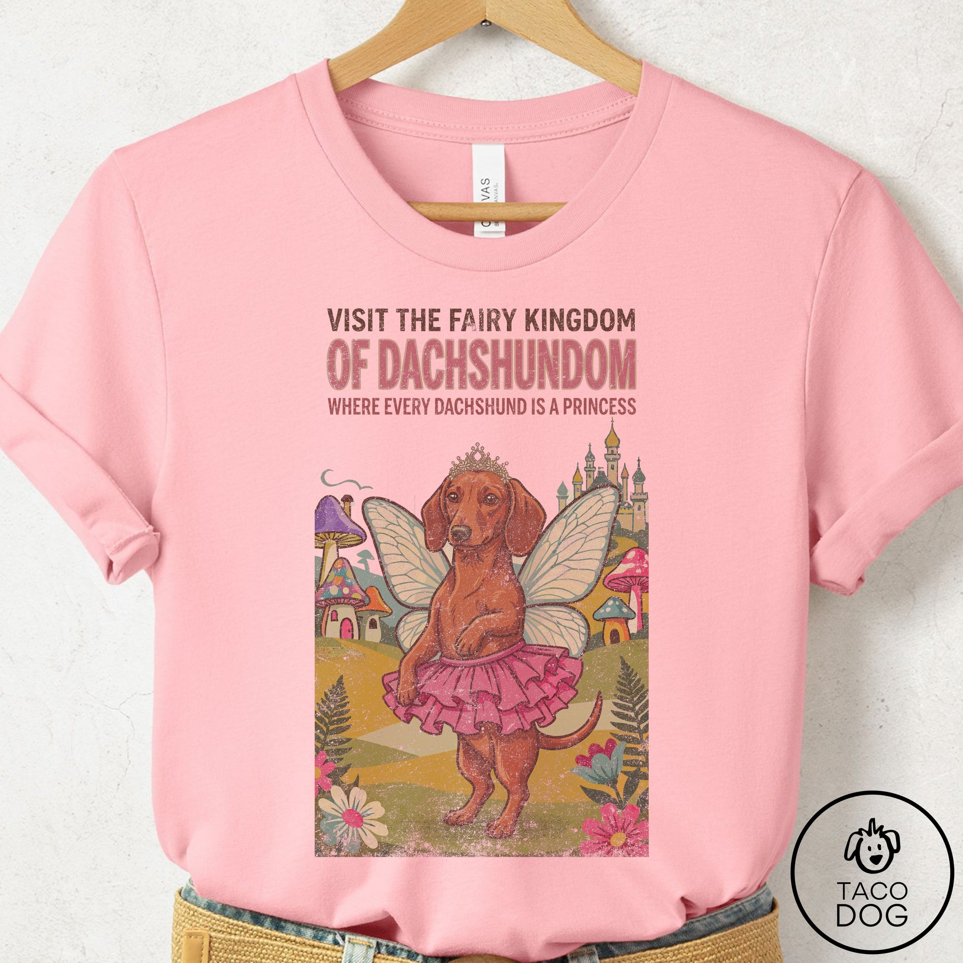 Dachshund Fairy Kingdom T-Shirt Pink Taco-Dog
