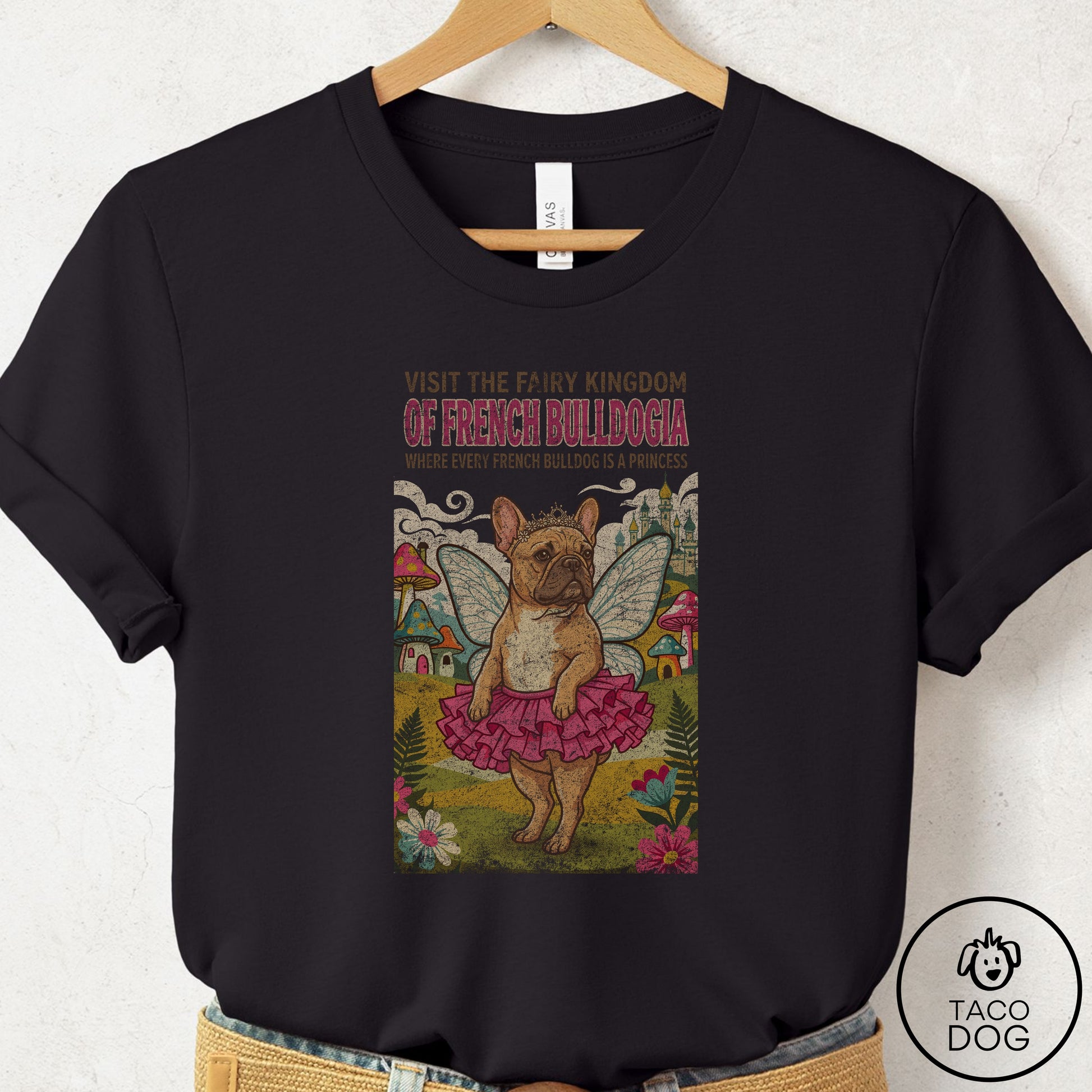 French Bulldog Frenchie Fairy Kingdom T-Shirt Black Taco-Dog