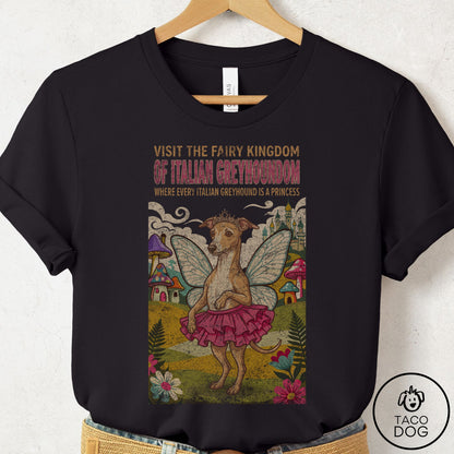 Italian Greyhound Whippet Fairy Kingdom T-Shirt Black Taco-Dog