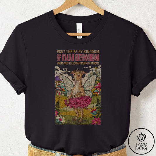 Italian Greyhound Whippet Fairy Kingdom T-Shirt Black Taco-Dog