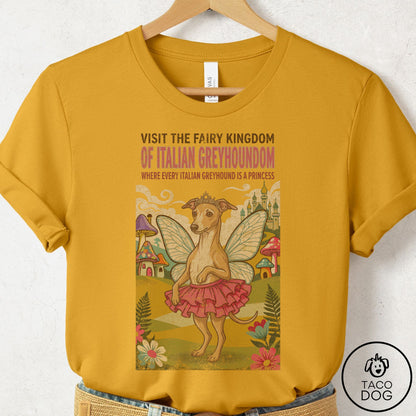 Italian Greyhound Whippet Fairy Kingdom T-Shirt Mustard Taco-Dog