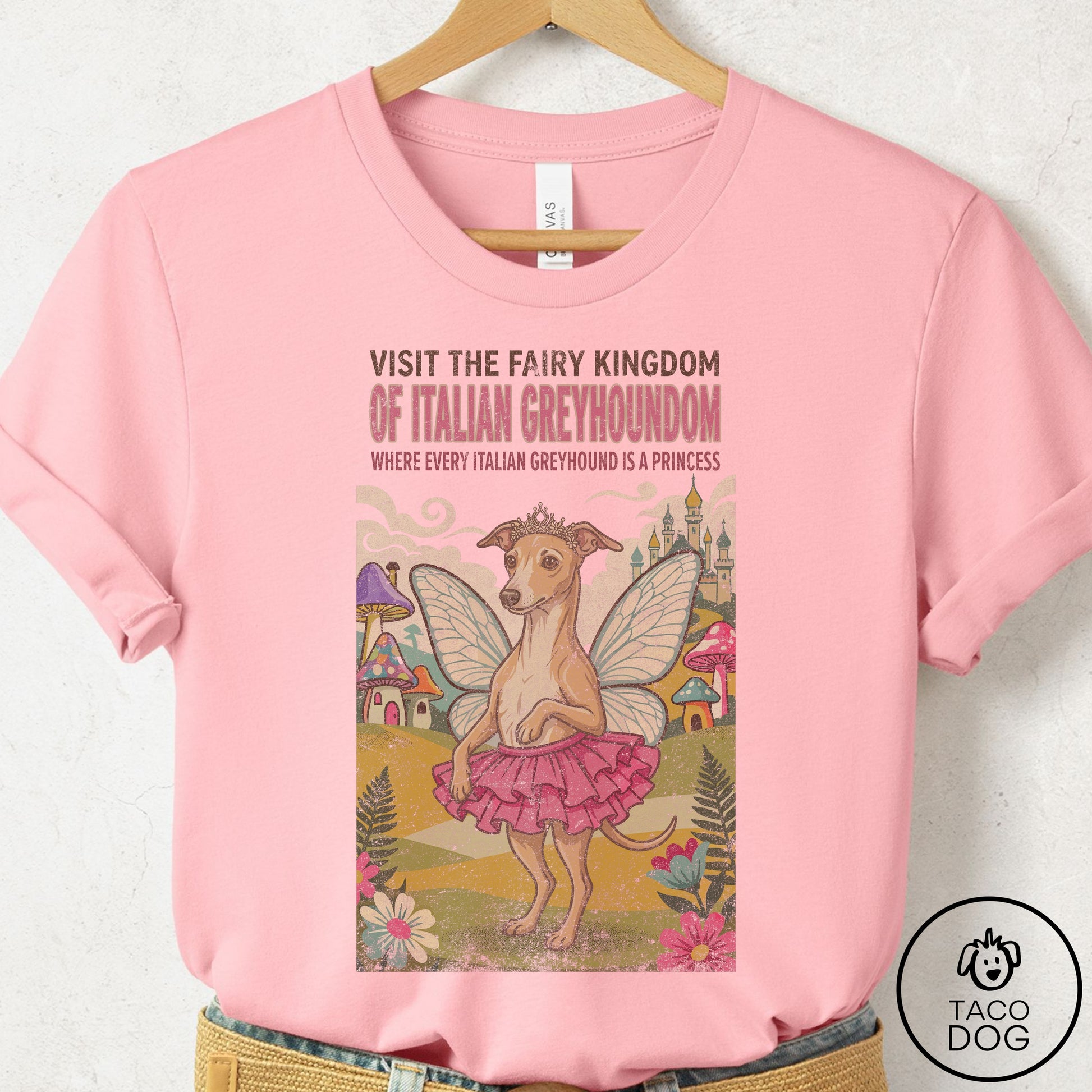 Italian Greyhound Whippet Fairy Kingdom T-Shirt Pink Taco-Dog
