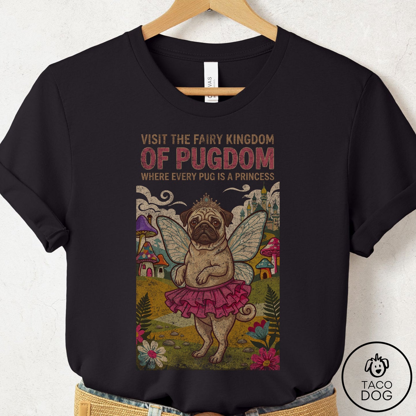 Pug Fairy Kingdom T-Shirt Black Taco-Dog