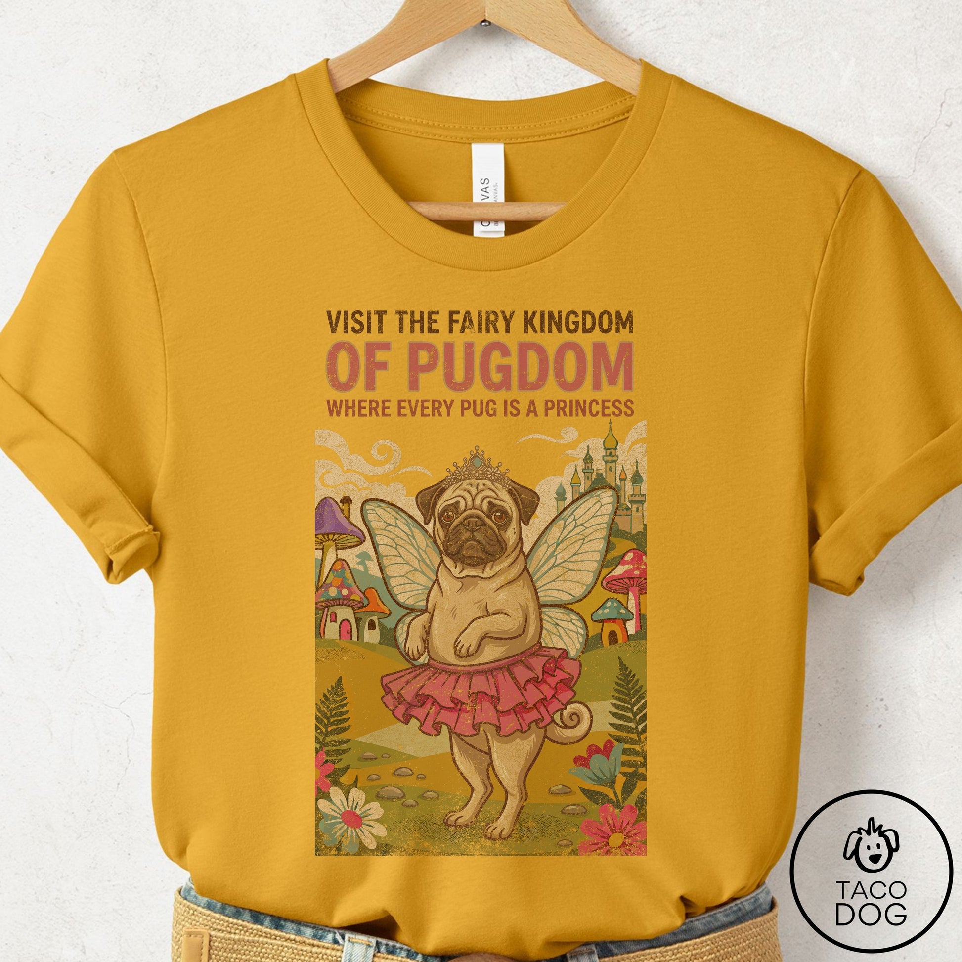 Pug Fairy Kingdom T-Shirt Mustard Taco-Dog