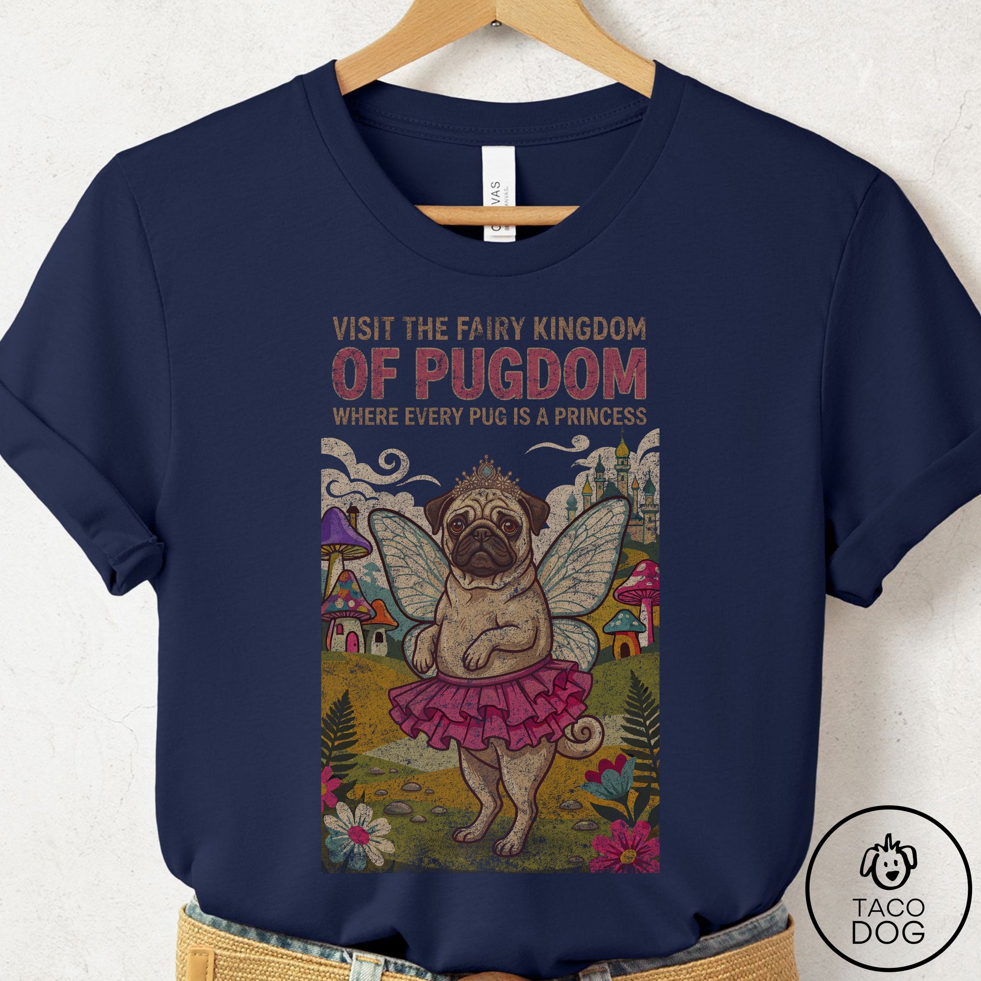 Pug Fairy Kingdom T-Shirt Navy Taco-Dog