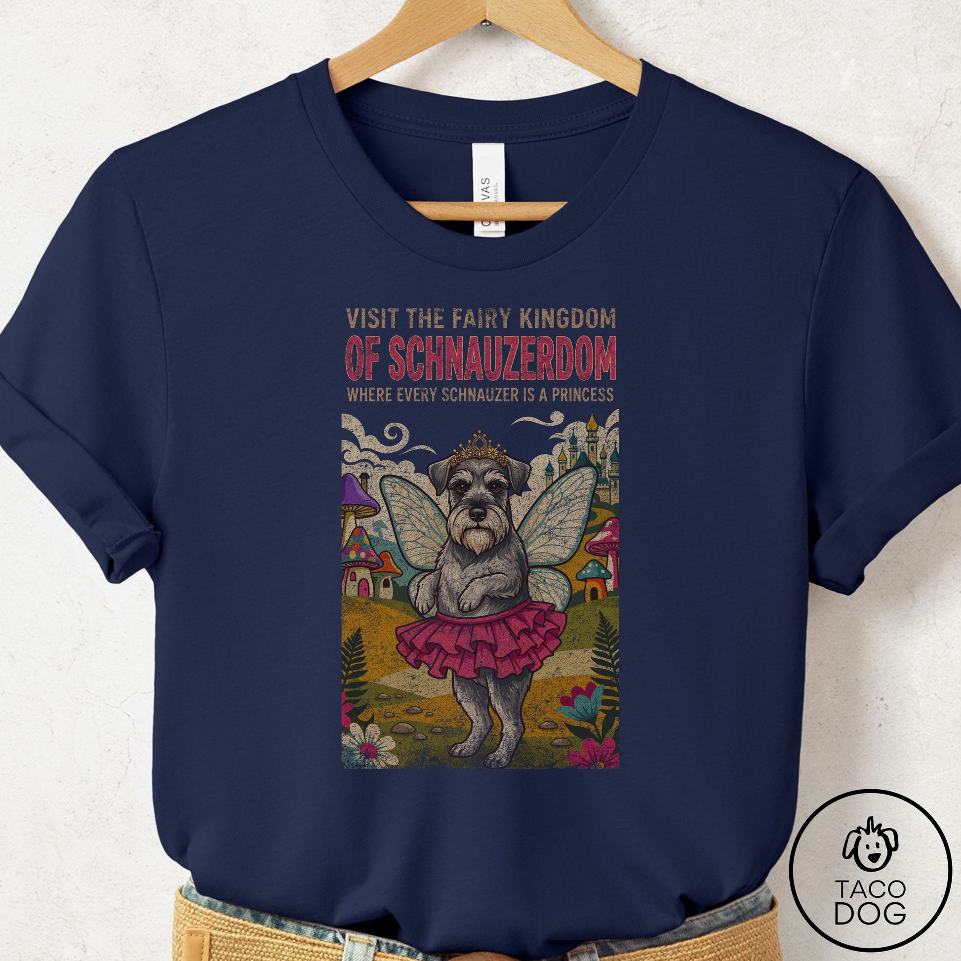 Schnauzer Fairy Kingdom T-Shirt Navy Taco-Dog