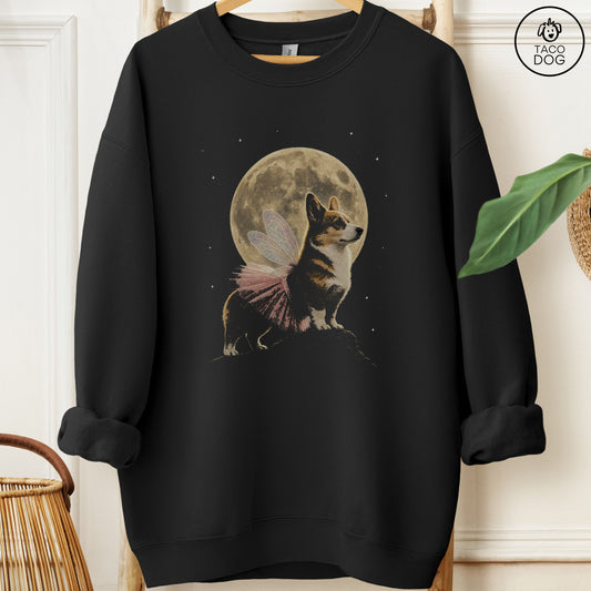 Corgi Fairy Moon Sweatshirt Black Taco-Dog