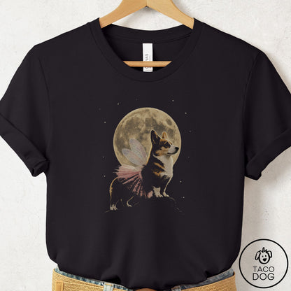 Corgi Fairy Moon T-Shirt Black Taco-Dog